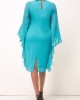 Ruffle Sleeve Faux Two Piece Turquoise Dress