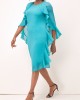 Ruffle Sleeve Faux Two Piece Turquoise Dress