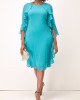 Ruffle Sleeve Faux Two Piece Turquoise Dress