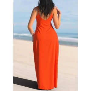 Spaghetti Strap Textured Orange Maxi Dress