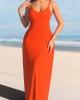 Spaghetti Strap Textured Orange Maxi Dress