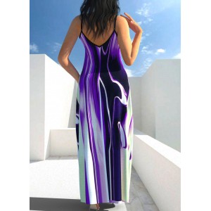 Spaghetti Strap Violet Printed Maxi Dress