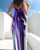 Spaghetti Strap Violet Printed Maxi Dress