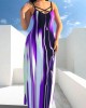 Spaghetti Strap Violet Printed Maxi Dress