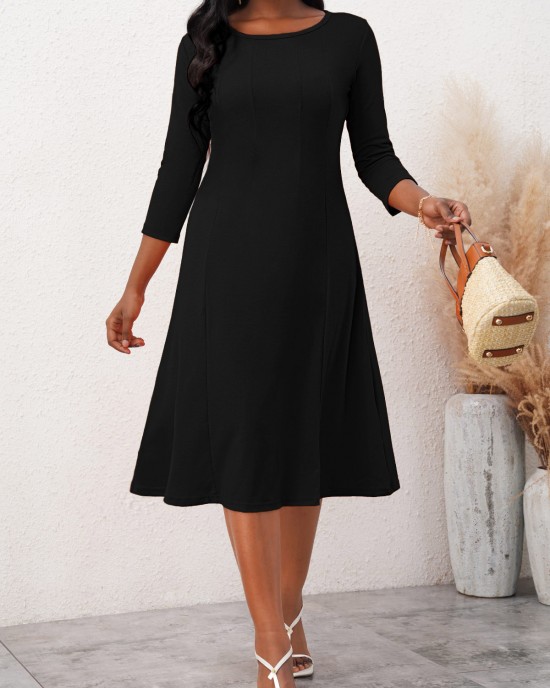 3/4 Sleeve Round Neck Dress