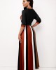 Striped Surplice Belted Dark Coffee Dress