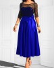 Bowknot Lace Stitching Royal Blue Belted Dress