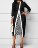 Houndstooth Print Black Faux Two Piece Dress