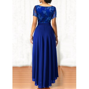 Belted Sapphire Blue Lace Patchwork Maxi Dress