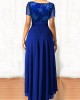 Belted Sapphire Blue Lace Patchwork Maxi Dress