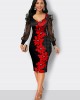 Floral Print Fabric Splicing Long Sleeve Sweetheart Neckline Dress