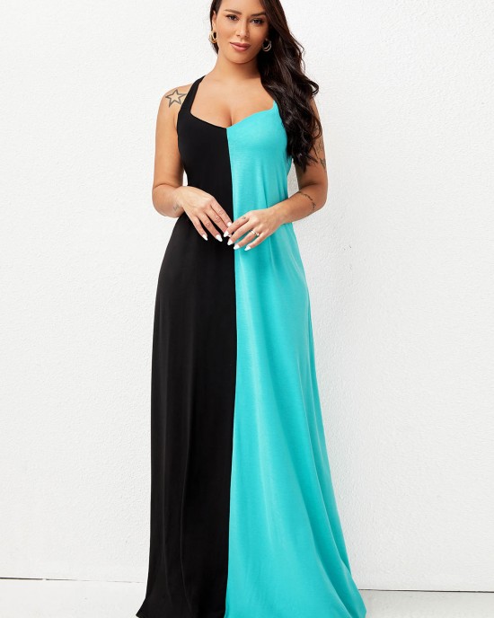 Spaghetti Strap Color Block Maxi Dress