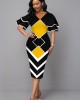 Geometric Print V Neck Sheath Dress