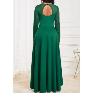 Green High Low V Neck Lace Dress