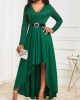 Green High Low V Neck Lace Dress