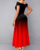 Ombre Off Shoulder Red Maxi Dress