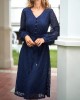 Paisley Lace Panel Navy Blue Drawstring Waist Dress