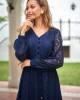 Paisley Lace Panel Navy Blue Drawstring Waist Dress