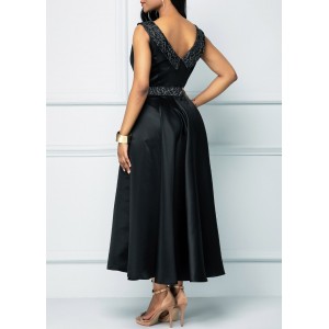 V Back Solid Boat Neck Dress