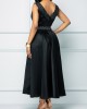 V Back Solid Boat Neck Dress