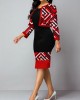 Geometric PrintRed Long Sleeve Bodycon Dress and Cardigan