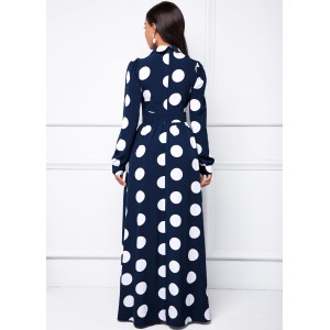 Long Sleeve Turndown Collar Polka Dot Dress