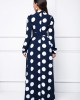 Long Sleeve Turndown Collar Polka Dot Dress