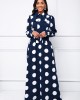 Long Sleeve Turndown Collar Polka Dot Dress