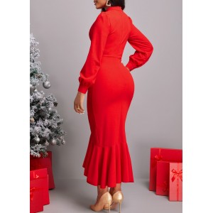 High Low Red Long Sleeve Mermaid Dress