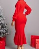 High Low Red Long Sleeve Mermaid Dress