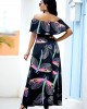 Dragonfly Print Off the Shoulder Belted Dress