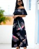 Dragonfly Print Off the Shoulder Belted Dress