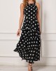 Polka Dot Layered Hem Black Bib Neck Dress