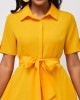 Yellow Short Sleeve Belted Turndown Collar Dress