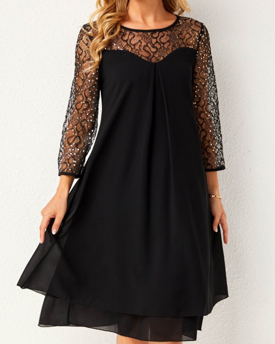 Lace Stitching Sequin Dress