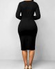 Baroque Print Patchwork Black Split Neck Bodycon Dress