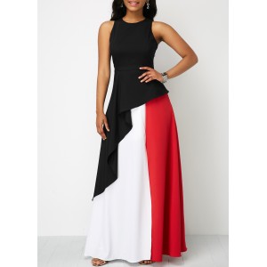 Round Neck Front Slit Sleeveless Maxi Dress