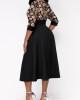 Random Floral Print Button Black Split Neck Dress