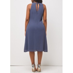 Flounce Bib Neck Dusty Blue Cutout Dress