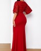 Solid Lace Patchwork 3/4 Sleeve V Neck Dress