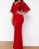 Solid Lace Patchwork 3/4 Sleeve V Neck Dress