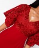 Solid Lace Patchwork 3/4 Sleeve V Neck Dress