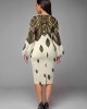 Texture Knitted Lantern Sleeve Foil Print Dress