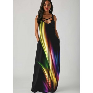 Side Pocket Spaghetti Strap Printed Maxi Dress