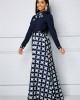 Bowknot Long Sleeve Geometric Print Maxi Dress