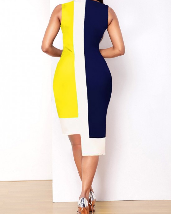 Contrast Asymmetric Hem Sleeveless Dress