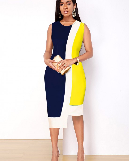 Contrast Asymmetric Hem Sleeveless Dress