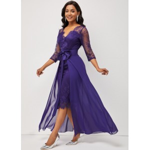 3/4 Sleeve Purple Multiway Lace Patchwork Dress