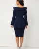 Long Sleeve Turndown Collar Peplum Waist Dress