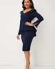 Long Sleeve Turndown Collar Peplum Waist Dress